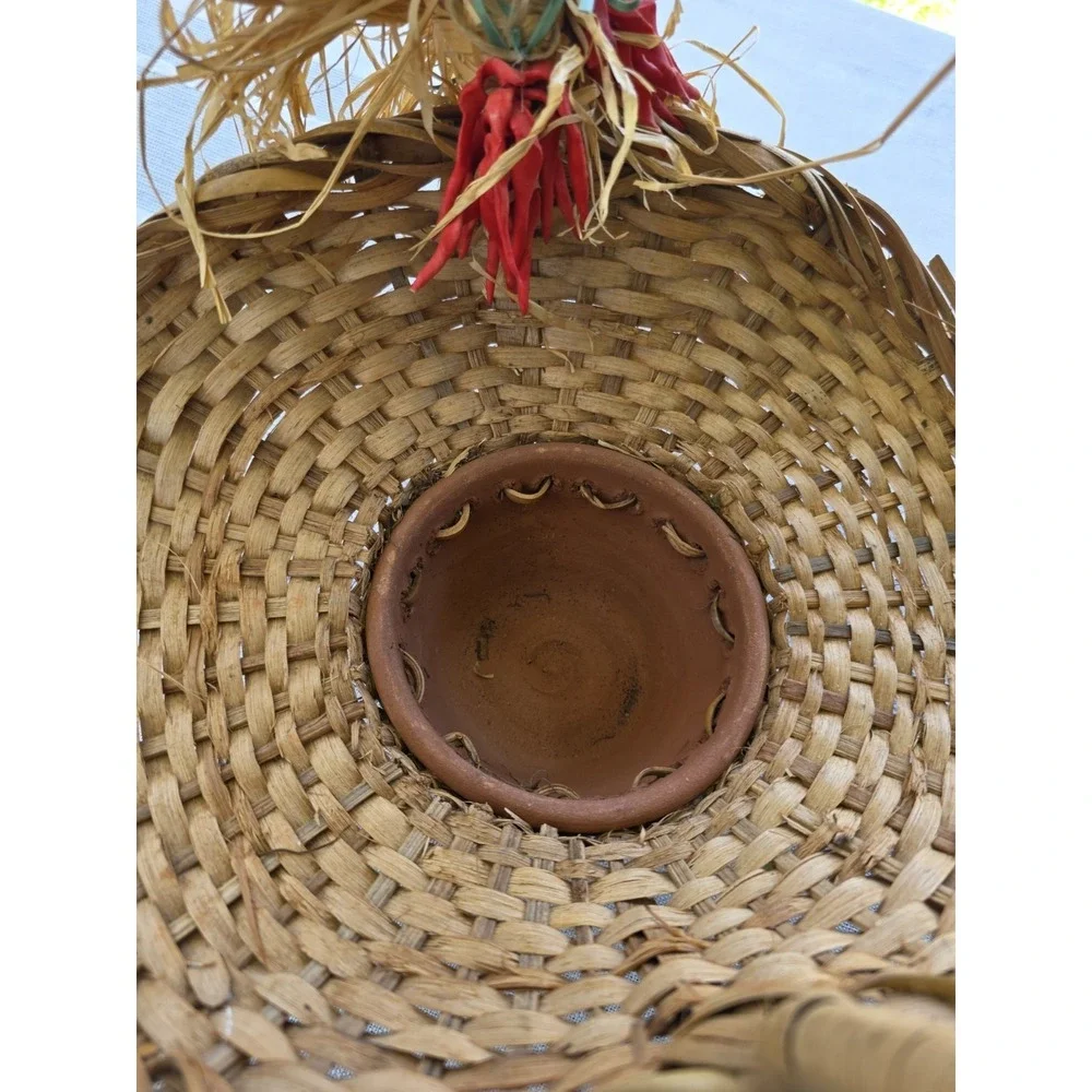 Handmade Woven Basket Planter Terracotta Clay Pot Hanging HandleRustic Decor